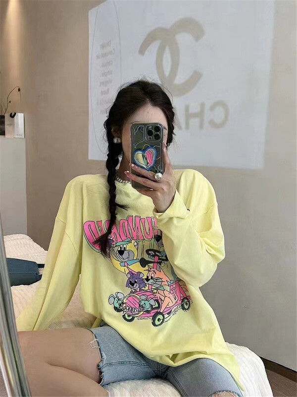 [al] cartoon print loose long sleeve T-shirt 5229# lwy