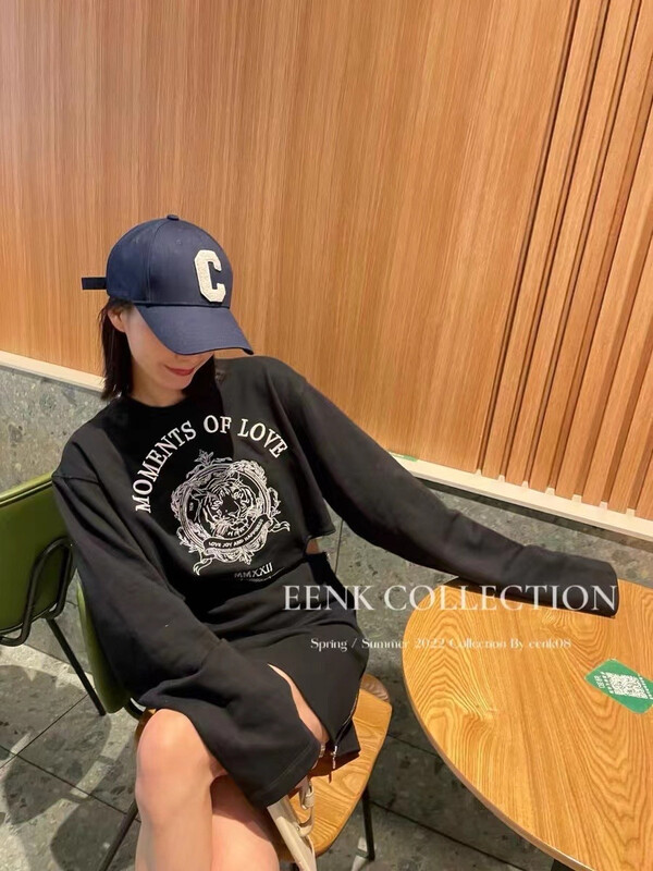 New year in early spring! [big C studio] crew neck print cut-out slim fitting dress 5860# PCZ