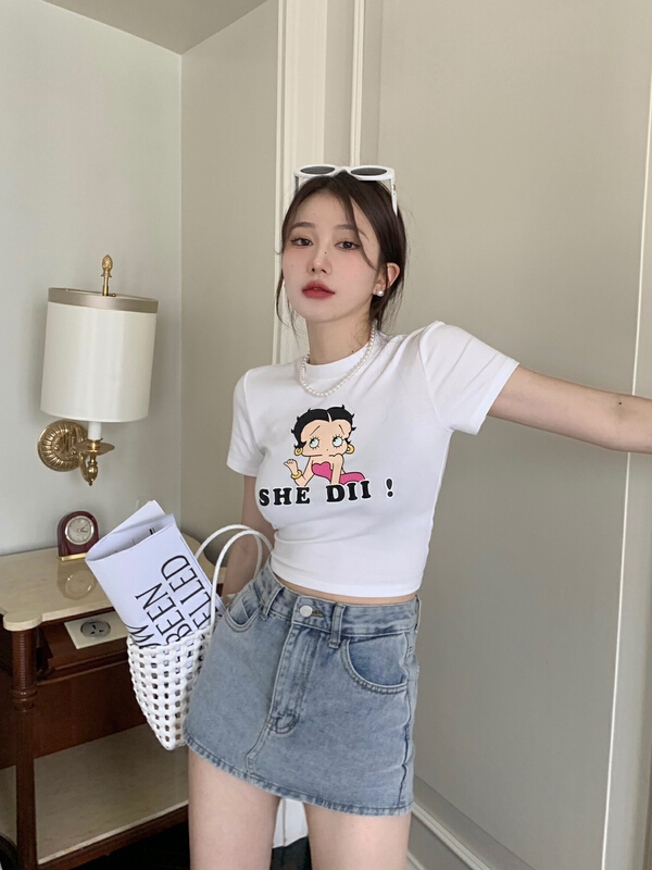 [wgwe] design sense of minority pure desire spice girl cartoon printed short sleeve T-shirt 1653# PCZ