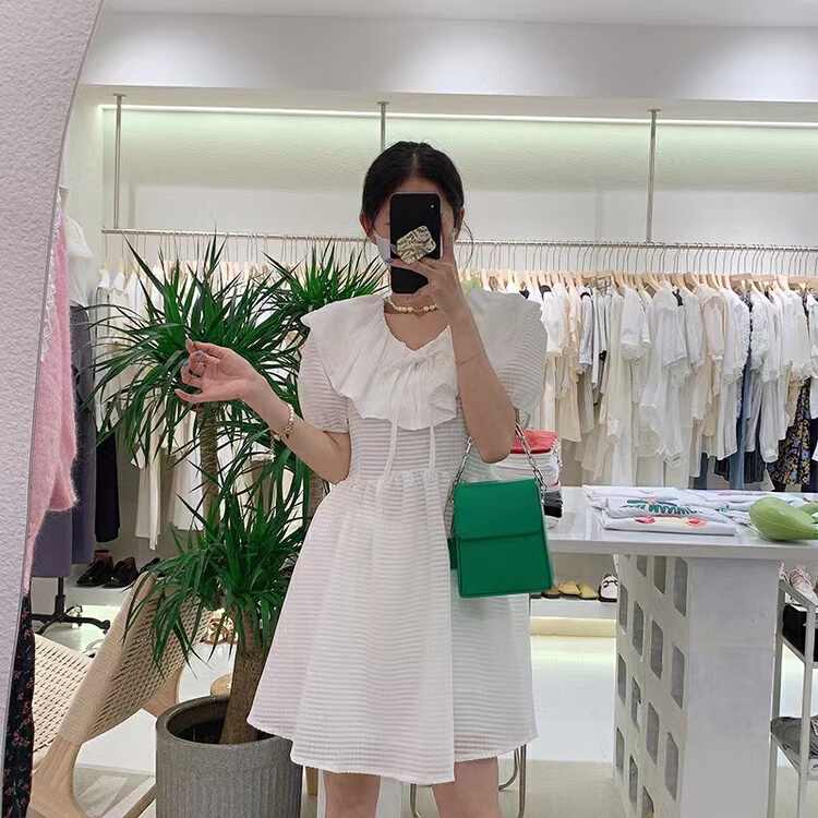New in early summer! [twins] Korean sweet and gentle wind doll neck strap Plaid Dress 8817# hjy