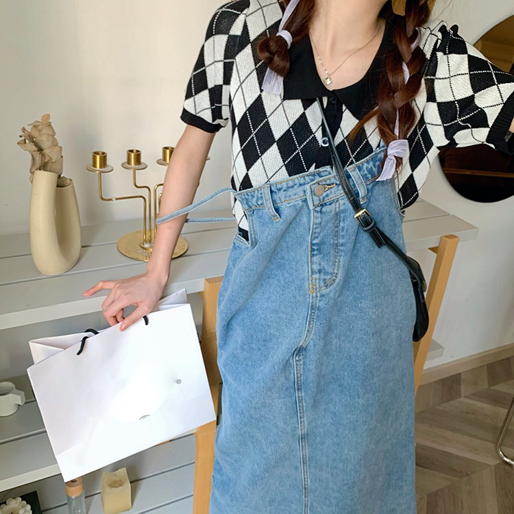 New in early summer! [ten. Ten] suspenders versatile skinny denim dress 5467# WPL
