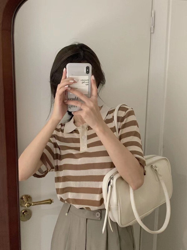 [h-xl] Pullover stripe comfortable Polo m3021# ll