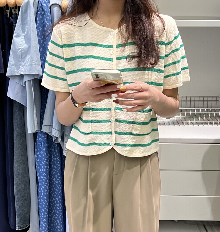 New in early summer! [we are] crew neck stripe short cardigan sweater 30057# ZSY
