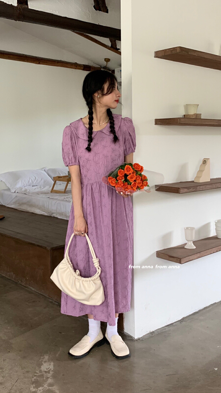 [from Anna] French Vintage Lapel embroidery dress 2132# LSW