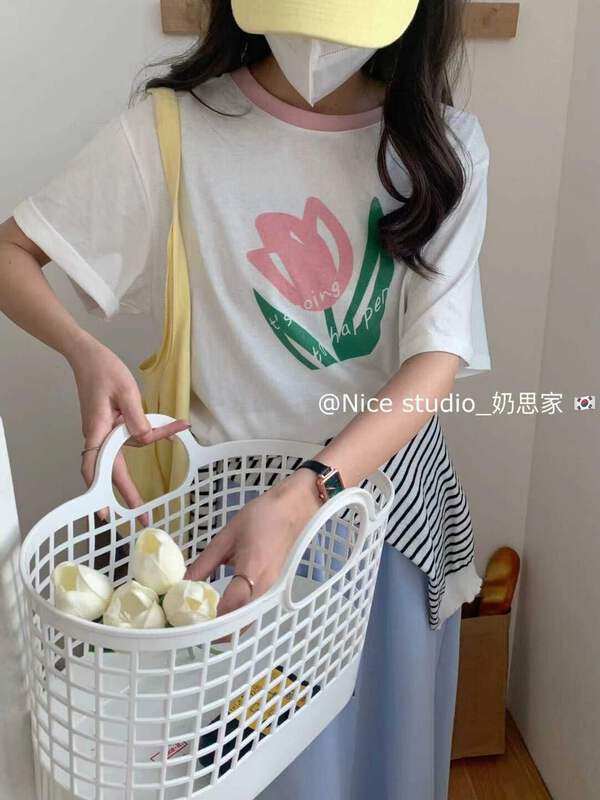 [nice studio] flower print loose short sleeve T-shirt 16663# zxl