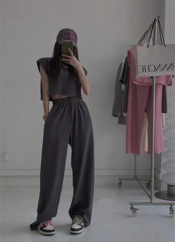 [Yan Zhen] round neck simple short Vest + simple loose high waist casual pants set 88770# PCZ