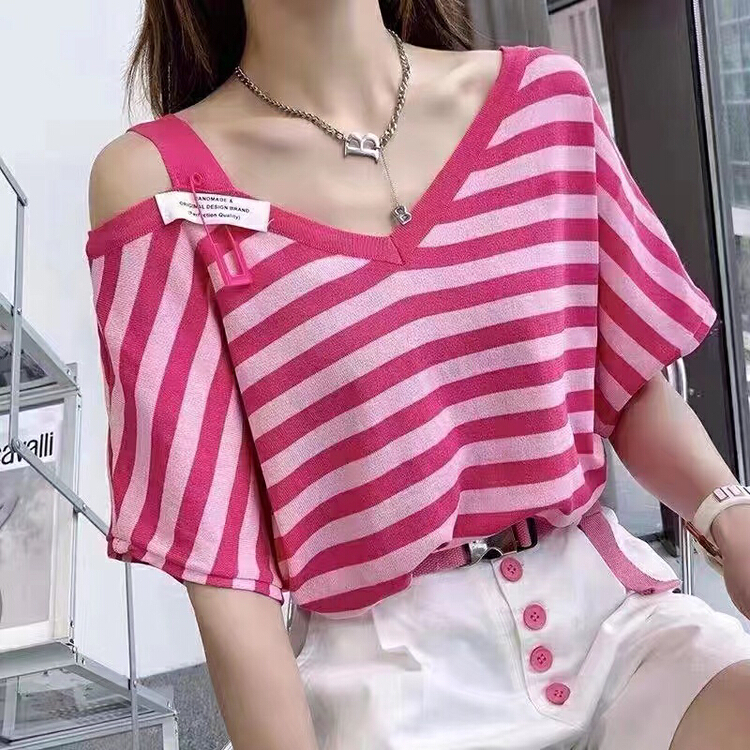 [S.J] loose and versatile striped sweater (with detachable pin) 6855# LSW