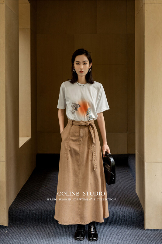 [Coline] high waist lady temperament skirt (with belt) c2177a# hyy