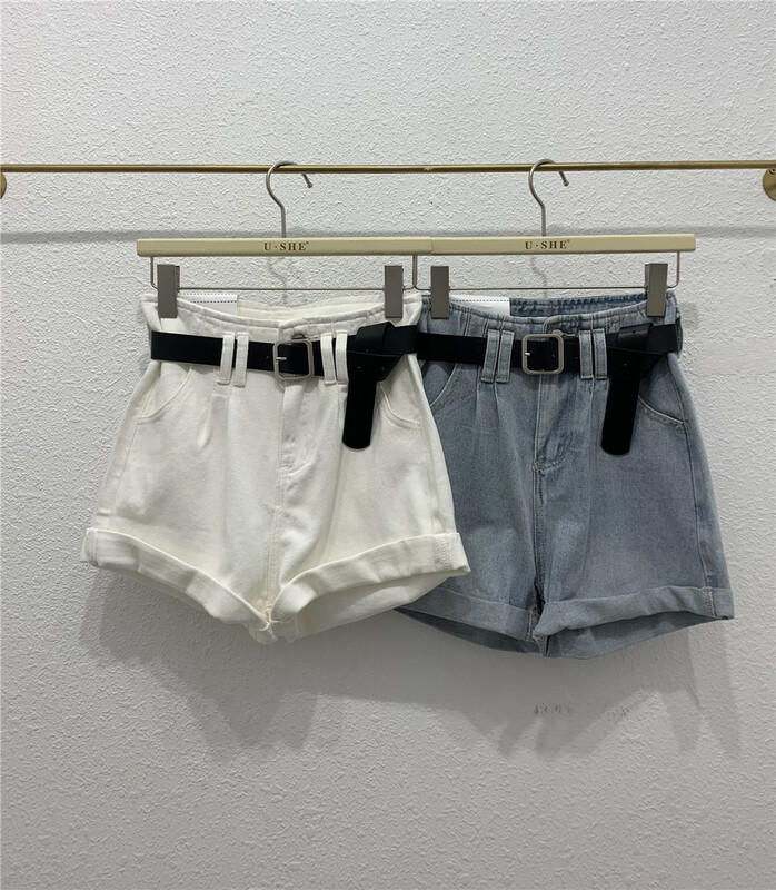 [u.she] personalized casual hem denim shorts (with belt) 88297# cqw