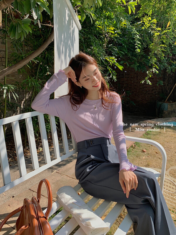 New year in early spring! [miss miss miss home] wave edge thin solid small shirt 8y016# ZSY