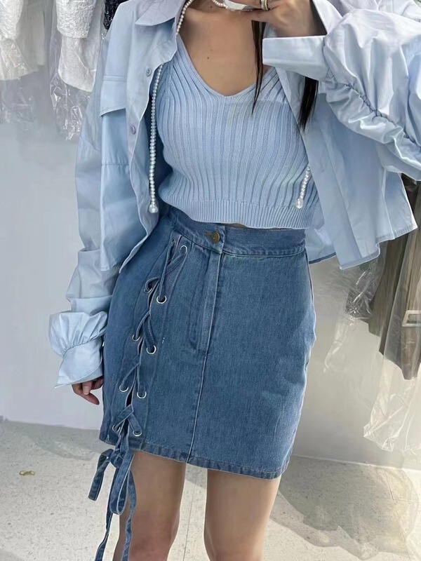 New in early summer! [v.v] design sense bandage mini skirt (only selling skirt) 7110# cqw