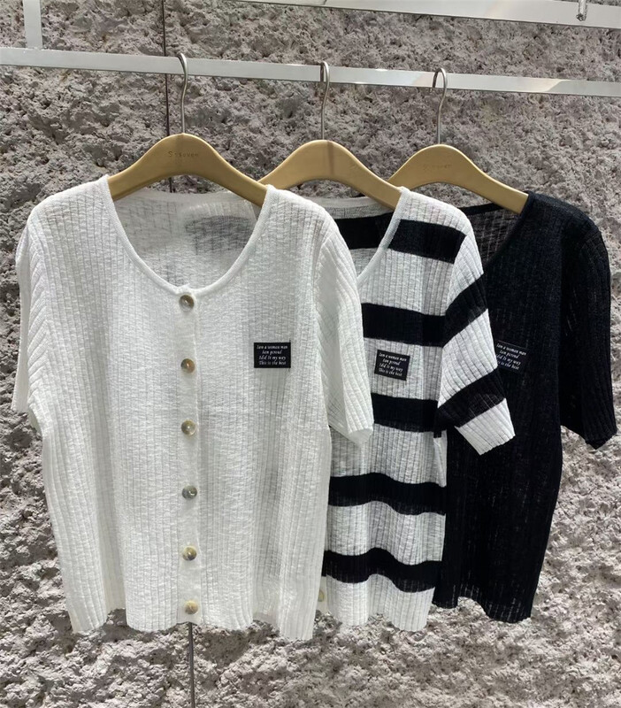 [s'seven] niche button stripe label sunscreen knitted cardigan ys1-2806\xyj