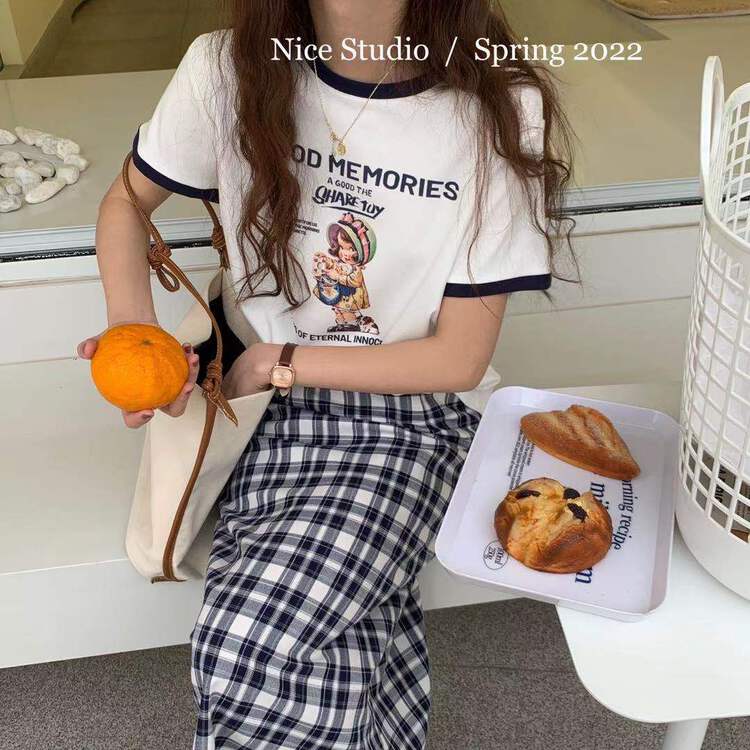 New in early summer! [nice studio] contrast fashion printed short sleeve T-shirt 3603# zxl
