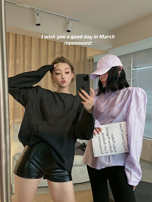 [open] loose design sense niche long sleeve T-shirt 3600# ozq
