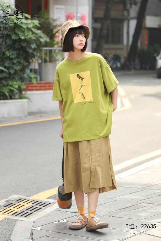New in early summer! [original three element clothes] simple temperament casual loose print short sleeve T-shirt 22635# XYJ