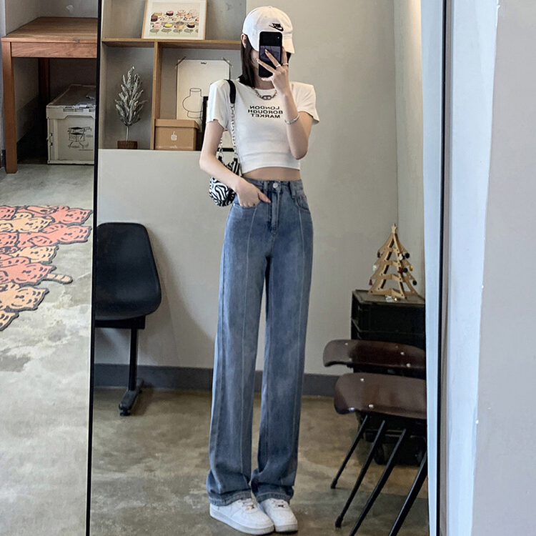 [kakajia] high waist SLIM STRAIGHT JEANS 9066# ozq