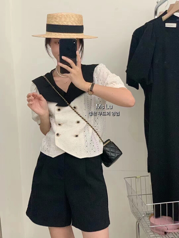 [Xiaoxiaojia] color blocking fashion versatile small shirt 80597# WTT
