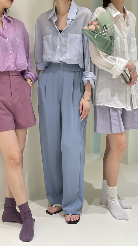 [bangings] Korean style clean color, high waist, thin and versatile trousers 0199# CLS