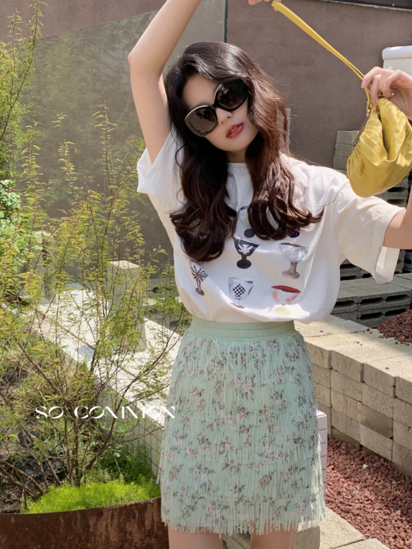 [so common] high waist slim floral skirt 62392# XYJ