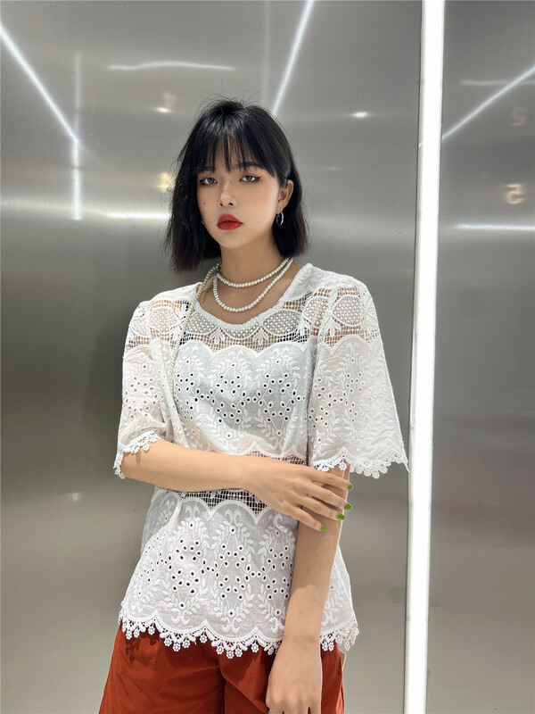 [Xixi studio] hollow out fashion versatile shirt 8923# XYJ