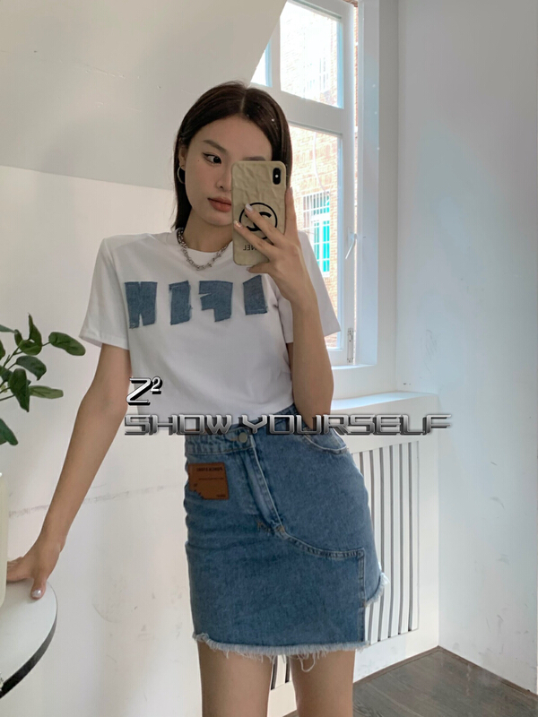 [Z2] irregular skinny label denim skirt 8018# WTT