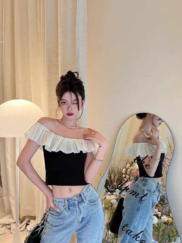 [Doudou family] color blocking sleeveless casual shirt 88269# CLS