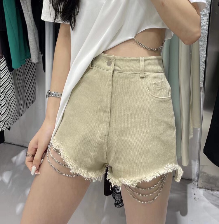 goods in stock! [naisha beard] Korean fashion fashion wool denim shorts (with chain) sw8183# CLS