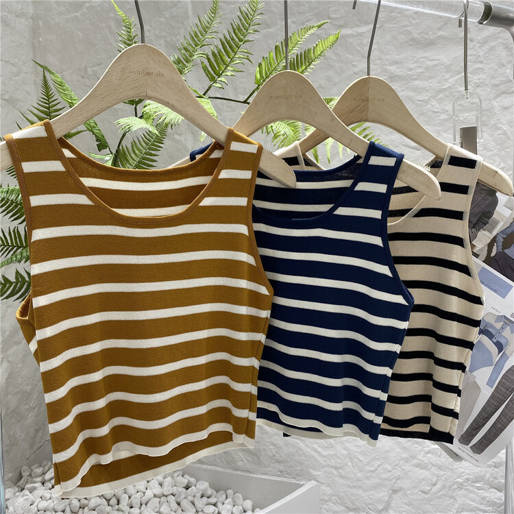 [numbersix] round neck STRIPED FASHION vest / sling 8157# LSW