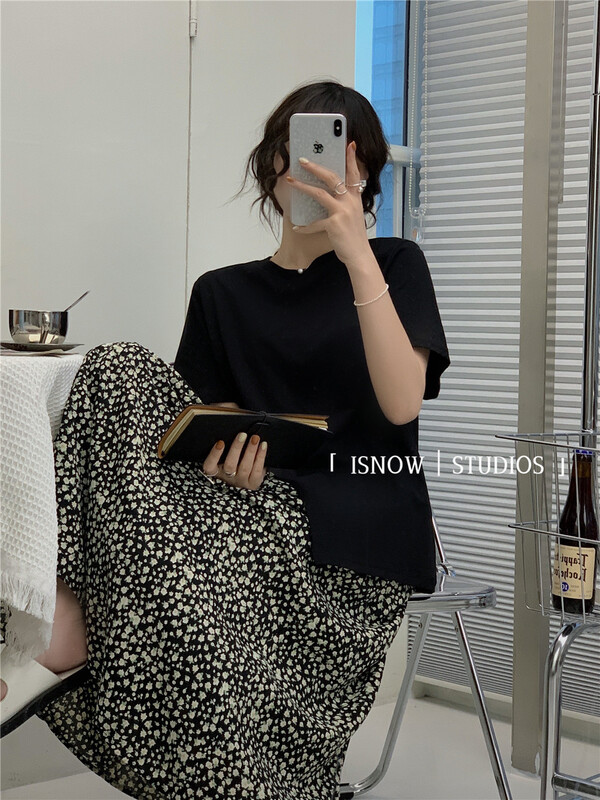 [I snow] simple fashion solid color irregular design Short Sleeve T-shirt 222250# WPL