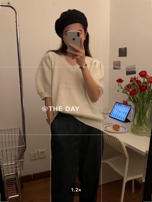 goods in stock! [the day] Korean pure color bubble sleeve short sweater 1937# L