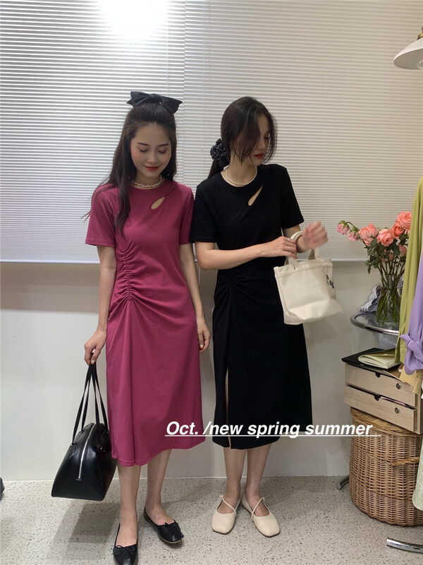 New in early summer! [OCT] Korean round neck hollow out short sleeve dress 1551# hjy