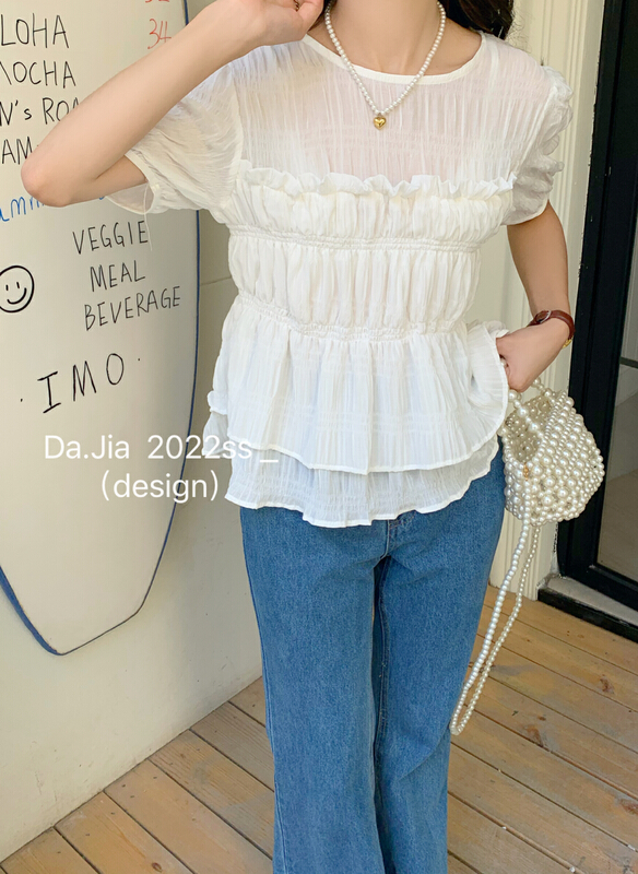 goods in stock! New in early summer! [Dajia] lady Chiffon bubble sleeve blouse 22267# CLS
