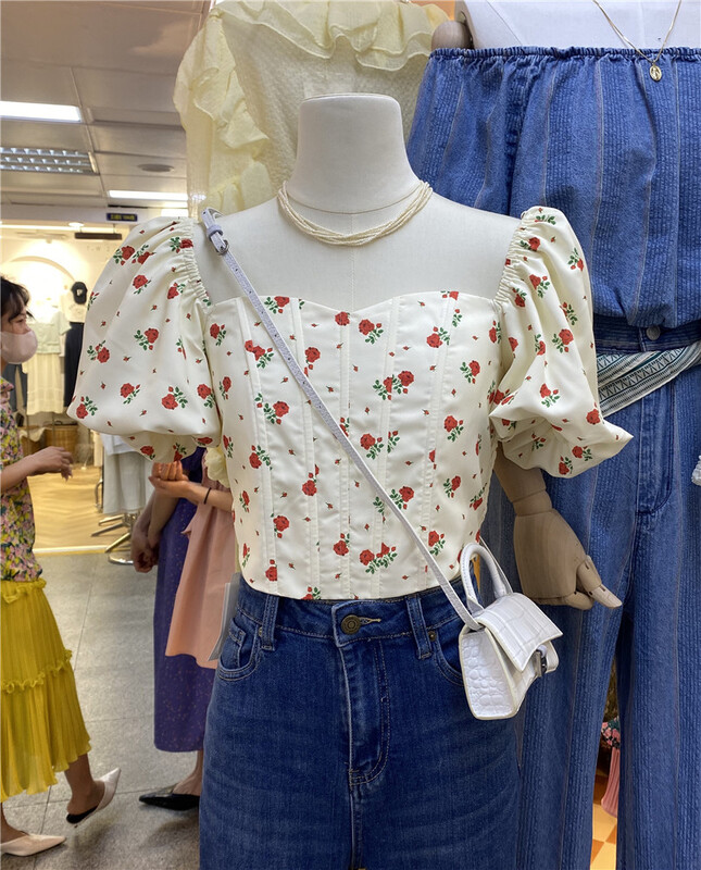 goods in stock! Casual [M queen] French square neck bubble sleeve blouse 6265# HBx