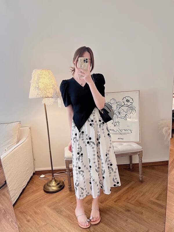 [Ming] fashion printed medium length skirt 1801# LSW