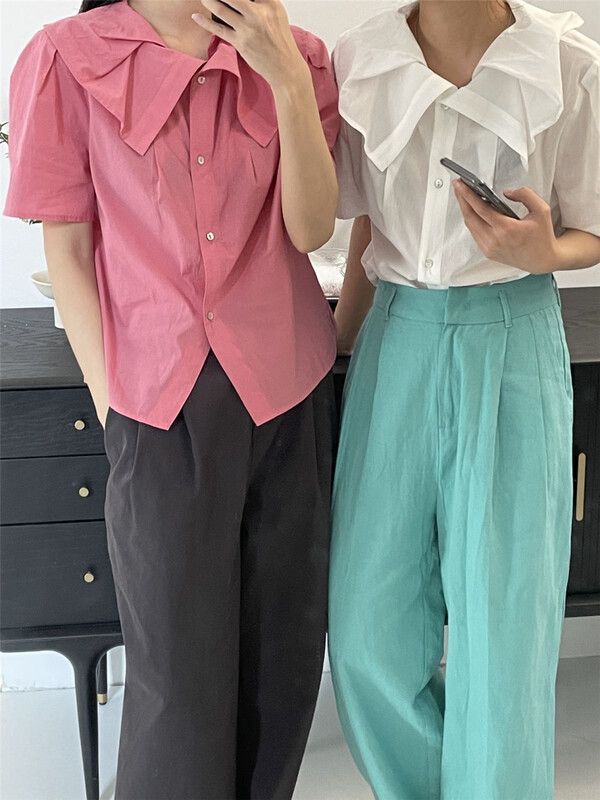 New in early summer! [clean space] Korean aging versatile lotus leaf collar shirt 32006# CLS