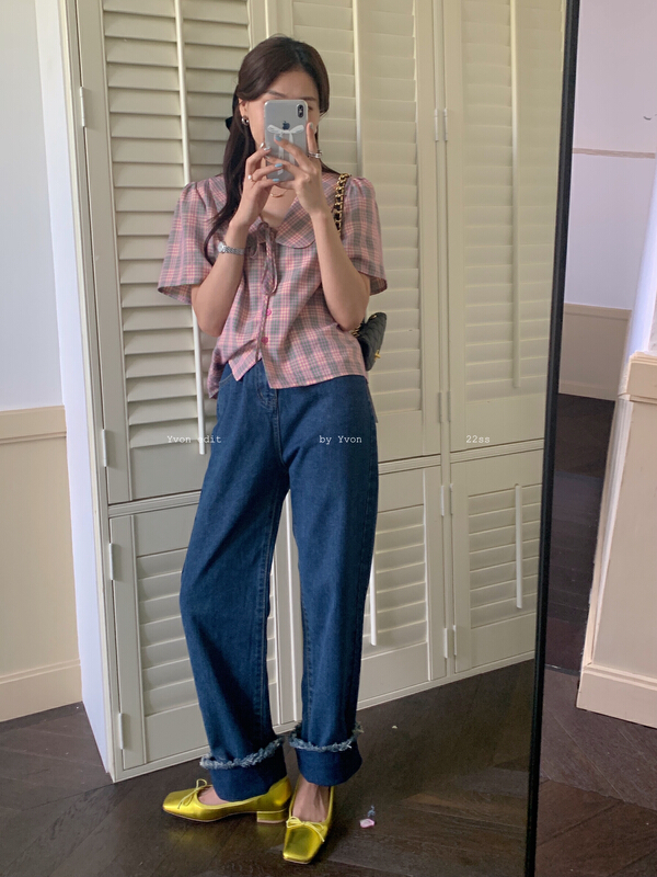 New in early summer! [Yiwan y.von] casual fashion solid color versatile rough jeans 1879# XJ