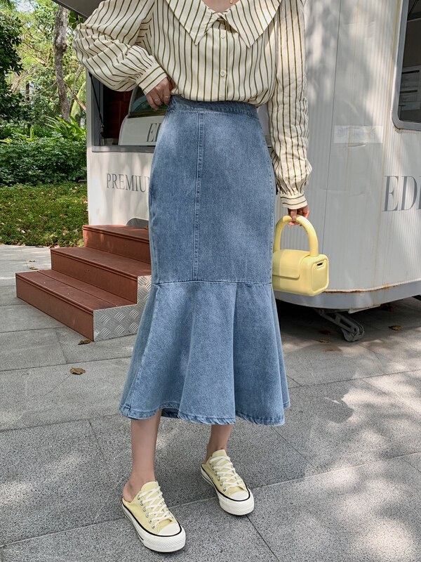 New year in early spring! [x.future] simple and slim denim fishtail skirt j8819# zxx