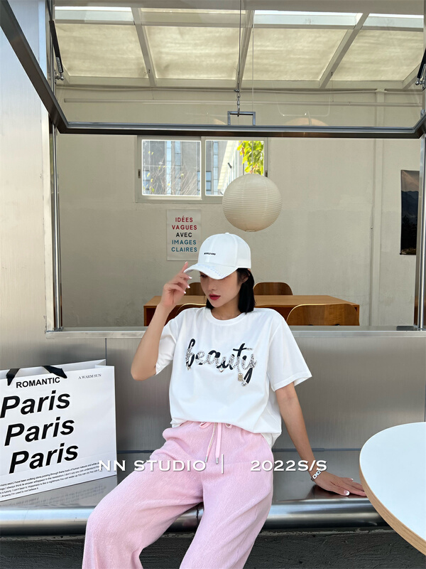 New in early summer! [NN] simple letter heavy craft short sleeve T-shirt 9508# XYY