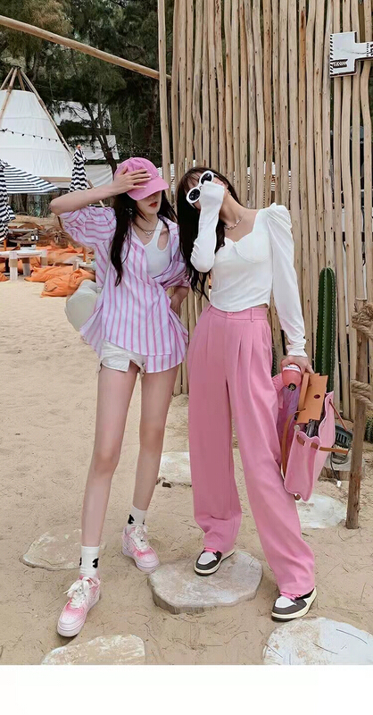 [TZM] simple temperament High Waist Wide Leg casual pants l2119# LSW
