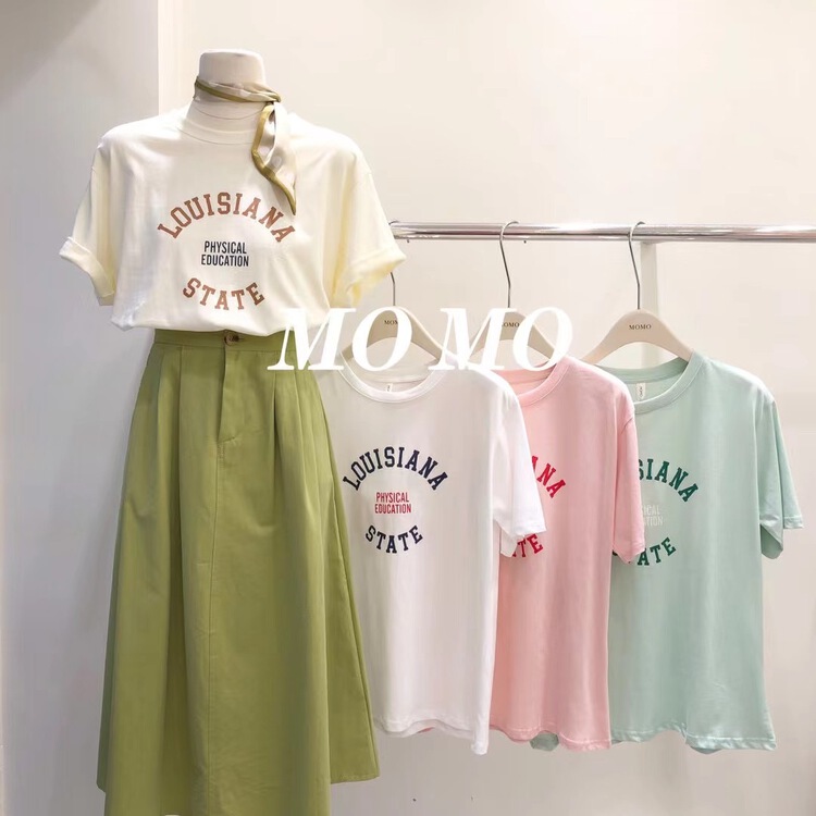 New in early summer! [Momo] Korean casual letter printed short sleeve T-shirt 3837# HBx
