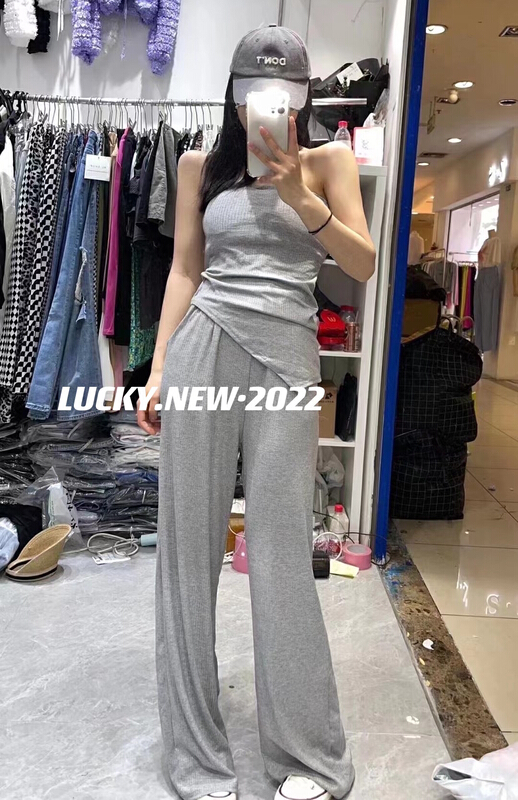 New in early summer! [lucky] fashion Strapless Vest + high waist slim casual pants set 8703# zxx