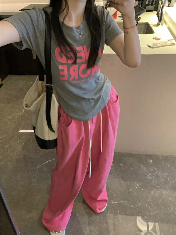 [timely rain] Han Feng ins design sense fashion drawstring high waist thin wide leg casual pants (only pants) 05558\wpl
