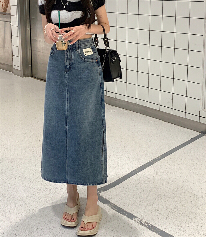 New in early summer! [ten. 10] Korean high waist slit denim skirt 37887# WPL