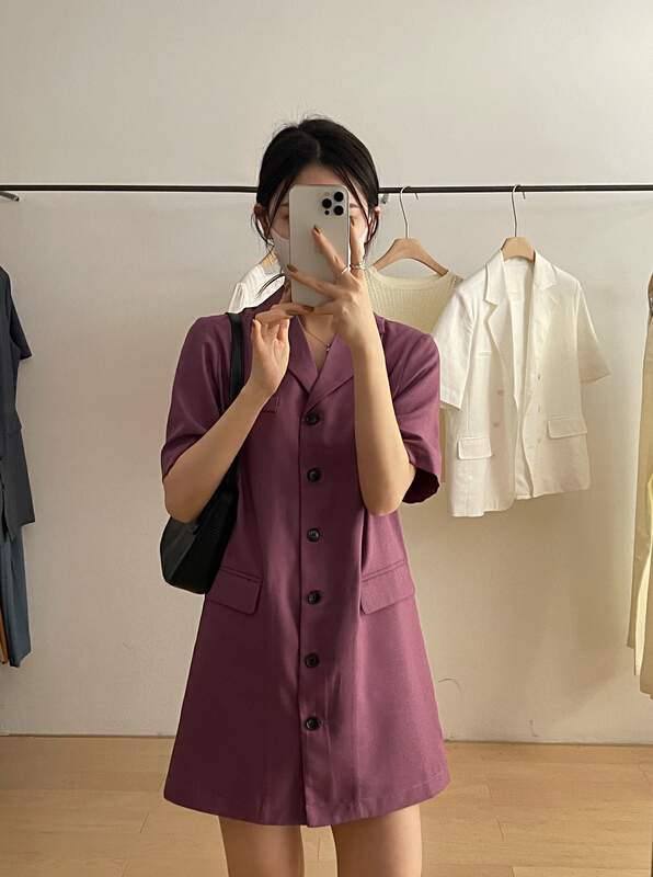 New in early summer! [BL] Korean single breasted short sleeved suit dress l6225# CLS
