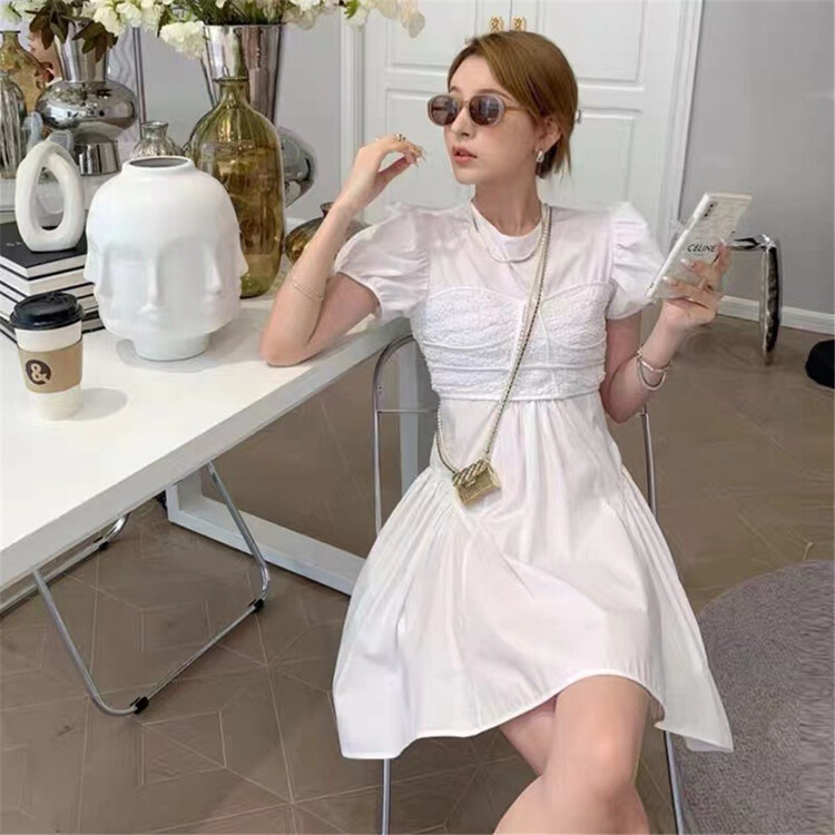 [Bella Bella] stitched bubble sleeve crimp dress 6900# WTT