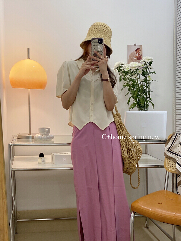 【C+HOME】韓系翻領下擺特色襯衫  68821#  HBX