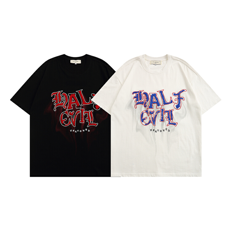 [the unaved] men's and women's personalized letter flocking short sleeve T-shirt 2299# ZZL