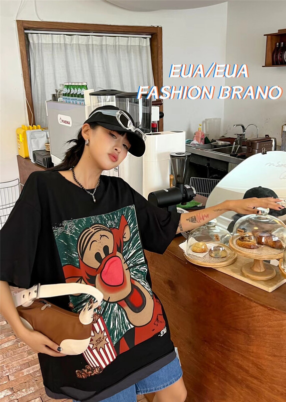 [European and American trend] cartoon printed short sleeve T-shirt (T-shirt only) 12279# L
