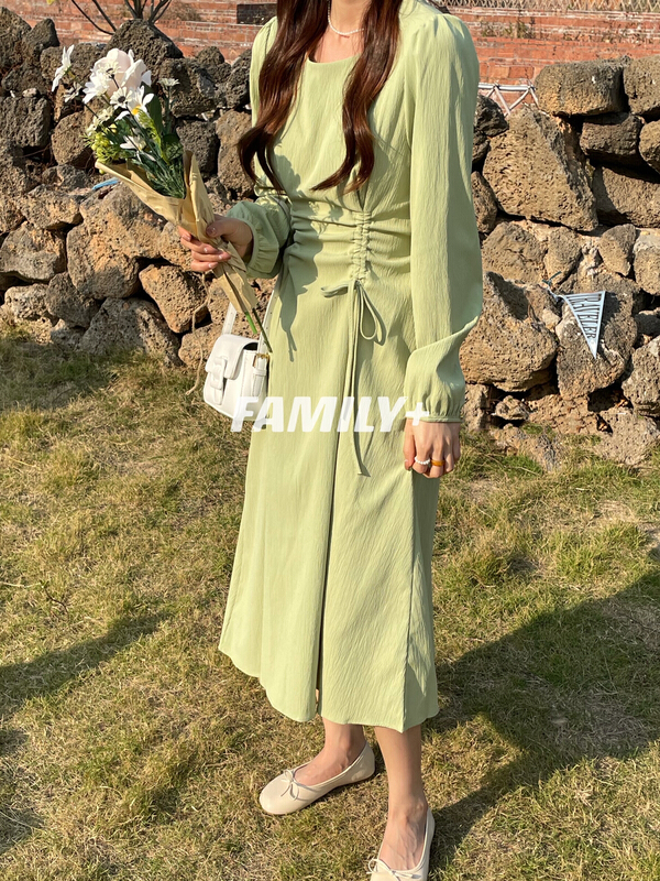 New year in early spring! [family +] design wrinkled drawstring waist strap dress ys1-22318# ozq