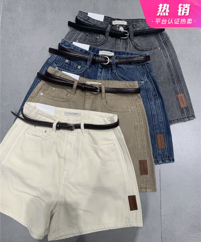 [t-platform] Korean label, versatile, slim denim shorts (with belt) 8387# zxx
